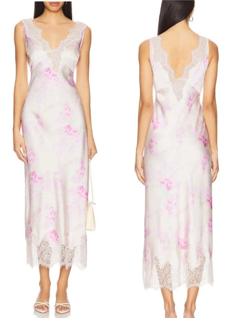 LOVESHACKFANCY Serene Slip Dress Vanilla Sorbet Medium Floral Lace Trim Romantic